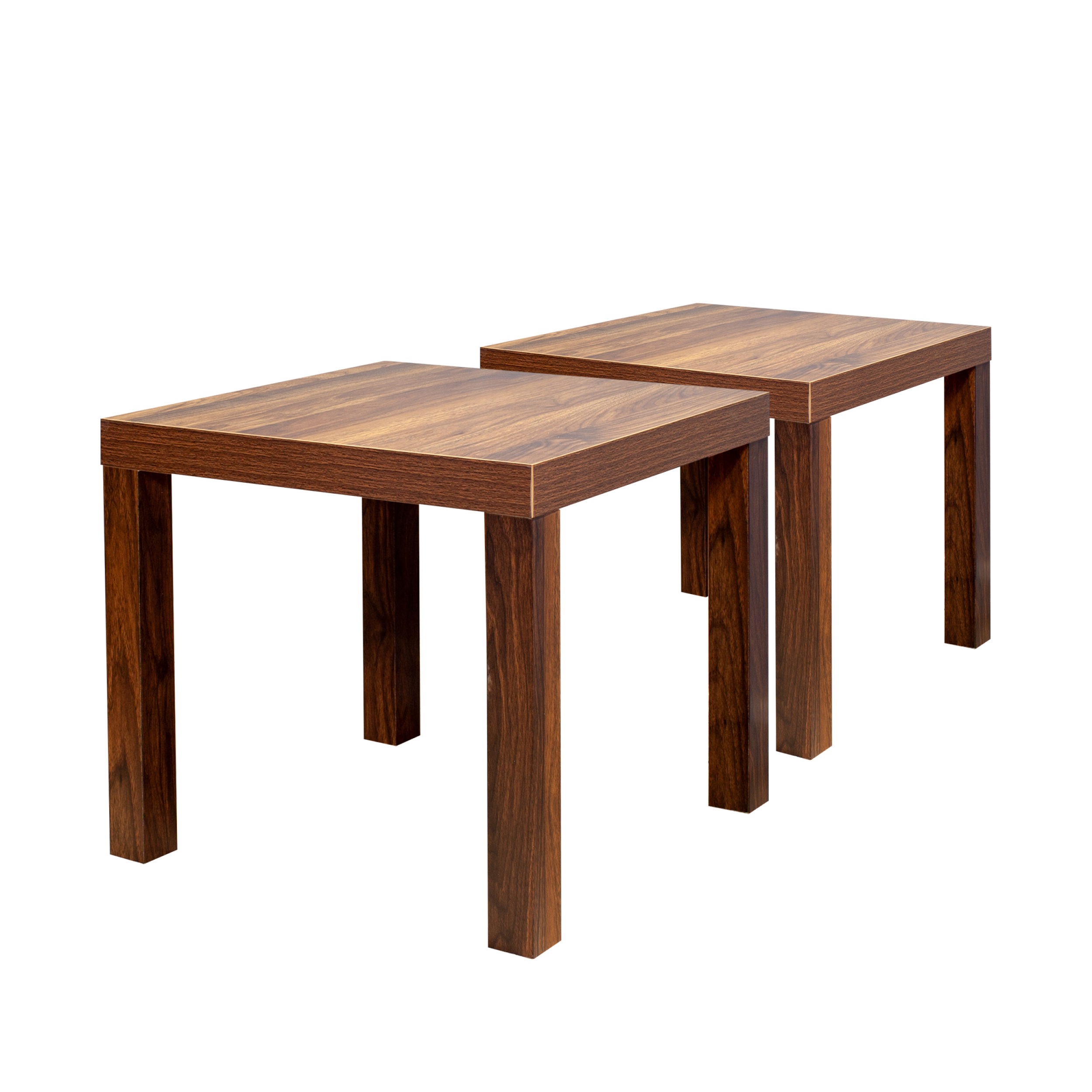 Set of 2 Piece Square Simple End Table Side Table, Walnut Color