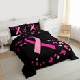 thumbnail image 3 of Feelyou Black Pink Ribbon Full Size Comforter Sets, Cartoon Dreamy Butterfly Bedding Comforter Set, Awareness Hope Theme Reversible Bedding Sets, Luxury Bedroom Decor, 3-Piece, 3 of 8