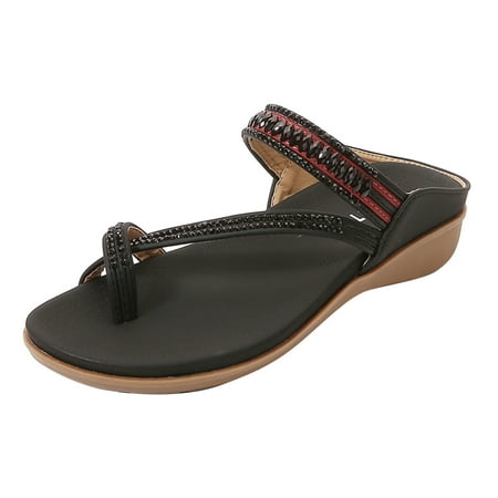 

Gzztg Shoes For Women Summer Sandals Flat Slip On Crystal Roman Open Women S