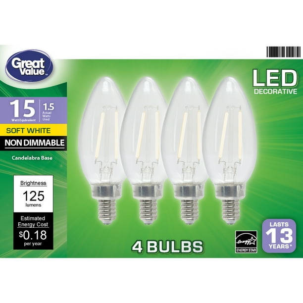 Great Value LED Light Bulb, 1.5 Watts (15W Equivalent) B10 Deco Lamp