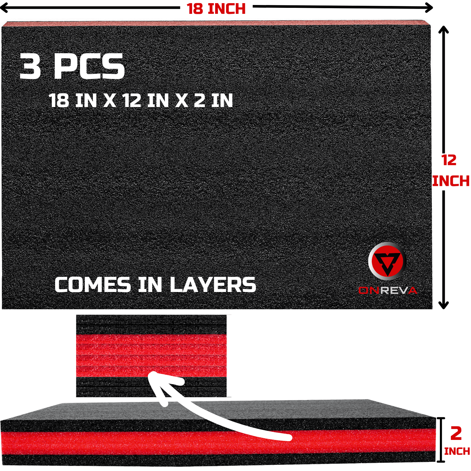 ONREVA Tool Box Foam 3Pack 18x12x2 inch, Foam Inserts for Cases, Polyethylene Tool Foam Sheets, Drawer Liner Foam, ToolBox Kaizen Organizer and Storage Tool Shadow C55