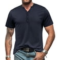 thumbnail image 6 of Summer Men's Henley Short Sleeve T-Shirt European and American Men's Bottoming Button T-Shirt-Army Green-3XL, 6 of 8