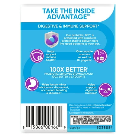 Digestive Advantage Daily Probiotics For Women And Men, Supports Gut Health, 30 Capsules