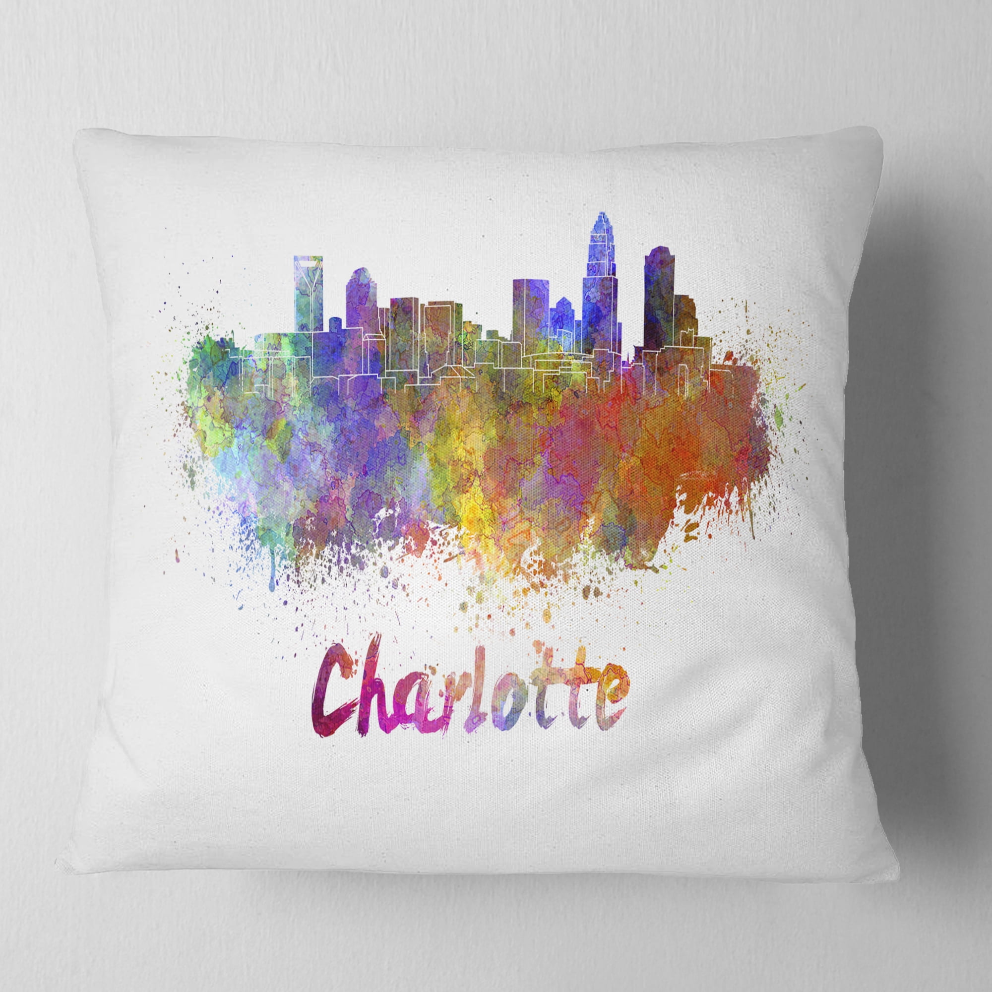 Designart Charlotte Skyline - Cityscape Throw Pillow - 18x18