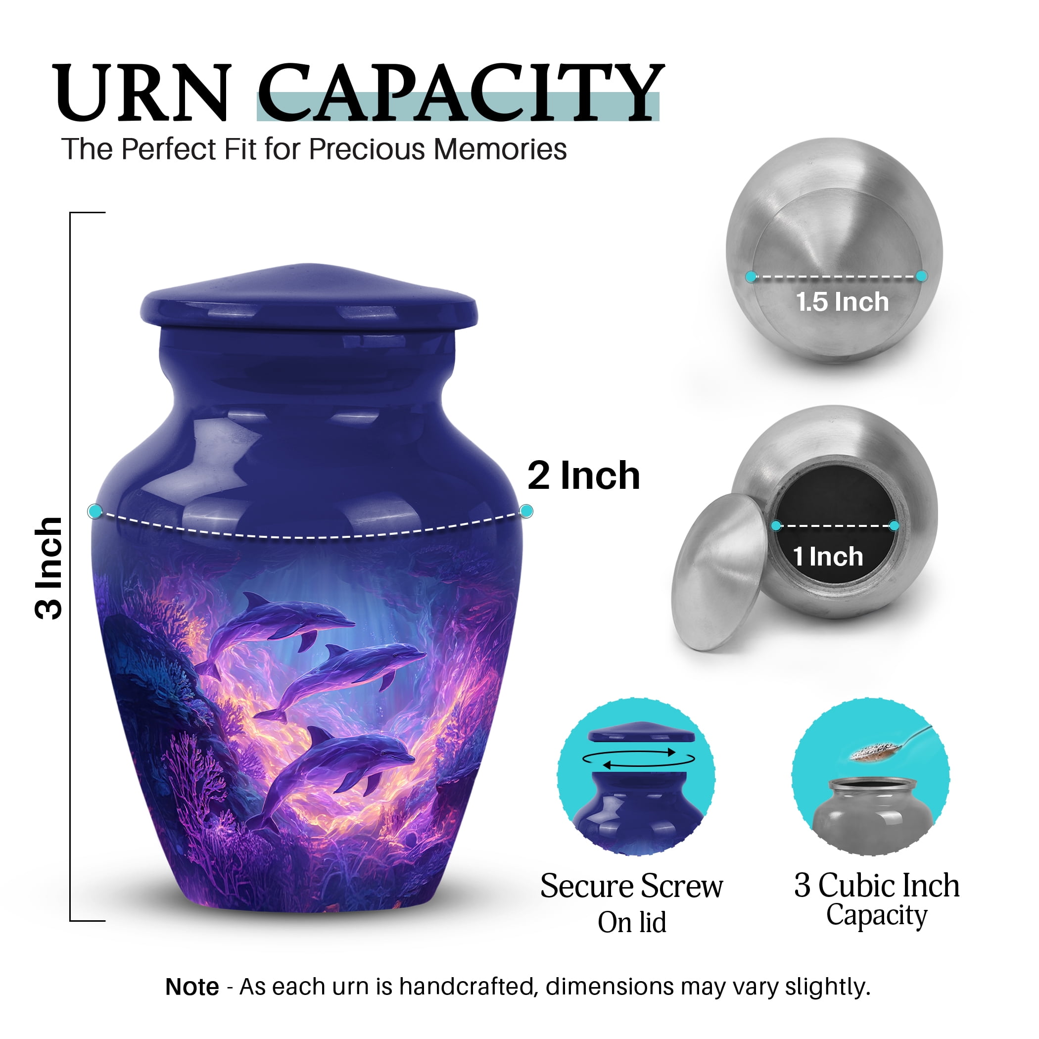 SABURIAL Dolphin Urn - Decorative Burial Urn for Male & Female Ashes - Cremation Urns for Adult Women Ashes - Mini Memorial Urns for Ash - 3 Inch - Pack of 1