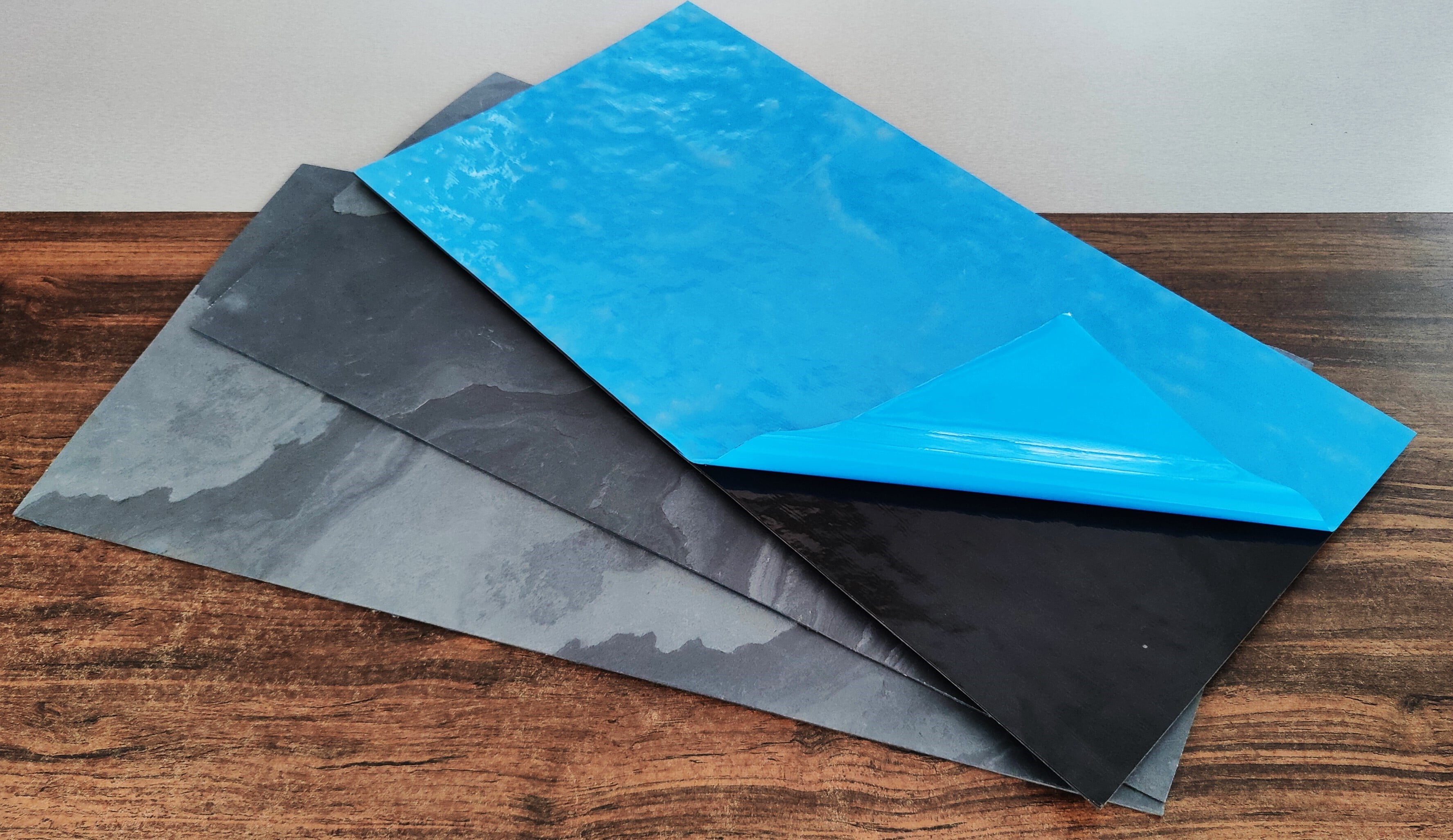 Dundee Deco Veneer Wall Panels, Peel and Stick DIY Slate Stone Finish Tiles for Wall or Backsplash, Made with Real Stone in Black Steel, SAMPLE 6" x 6"