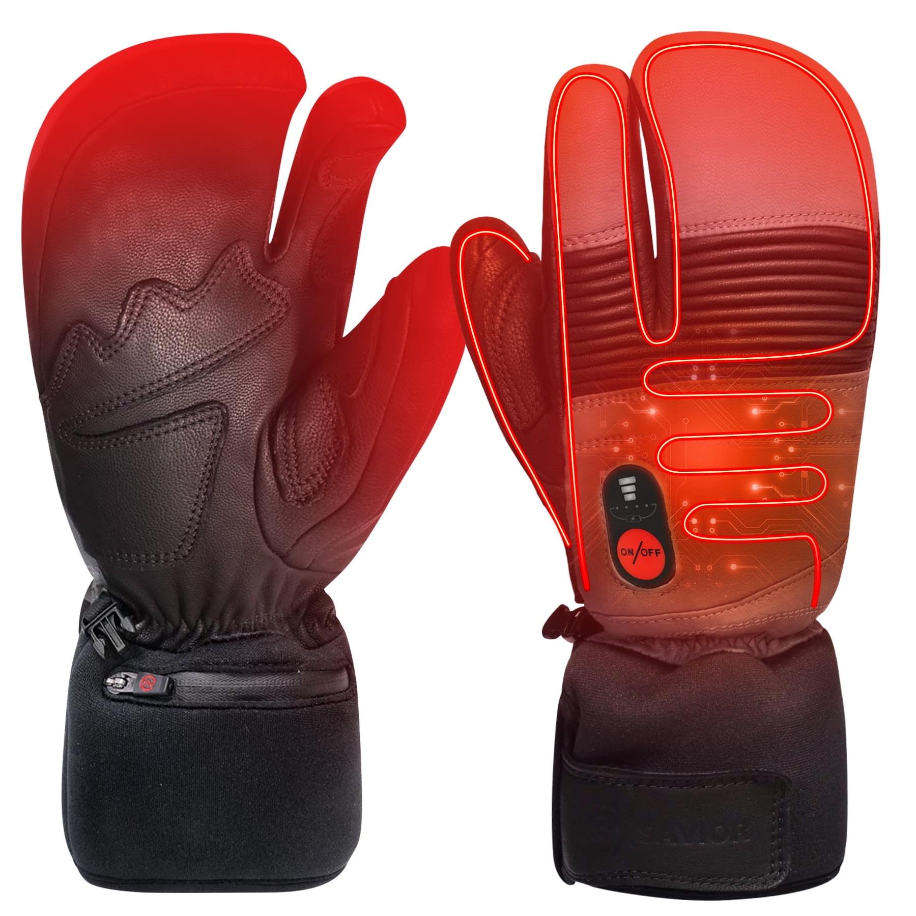 SAVIOR HEAT Winter Electric Heated Gloves Warm Men Women Sheepskin Leather Waterproof Rechargeable Battery Warm Hand Ski Gloves
