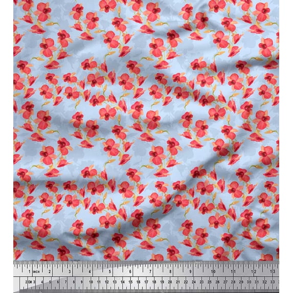 Soimoi Blue polyester Crepe Fabric Artistic Floral Fabric Prints By Yard 52 Inch Wide