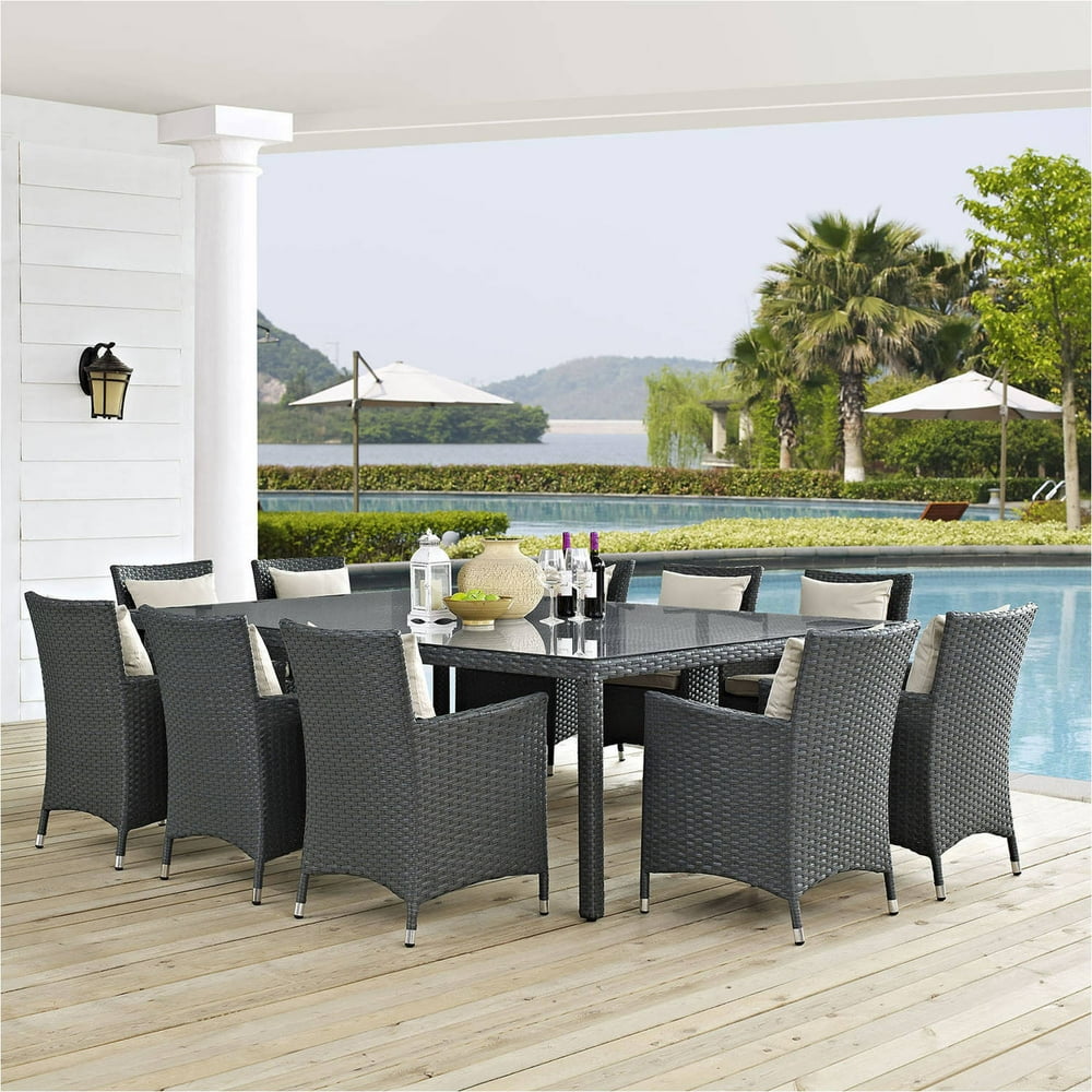 Modway Sojourn 11 Piece Outdoor Patio Sunbrella Dining Set, Multiple