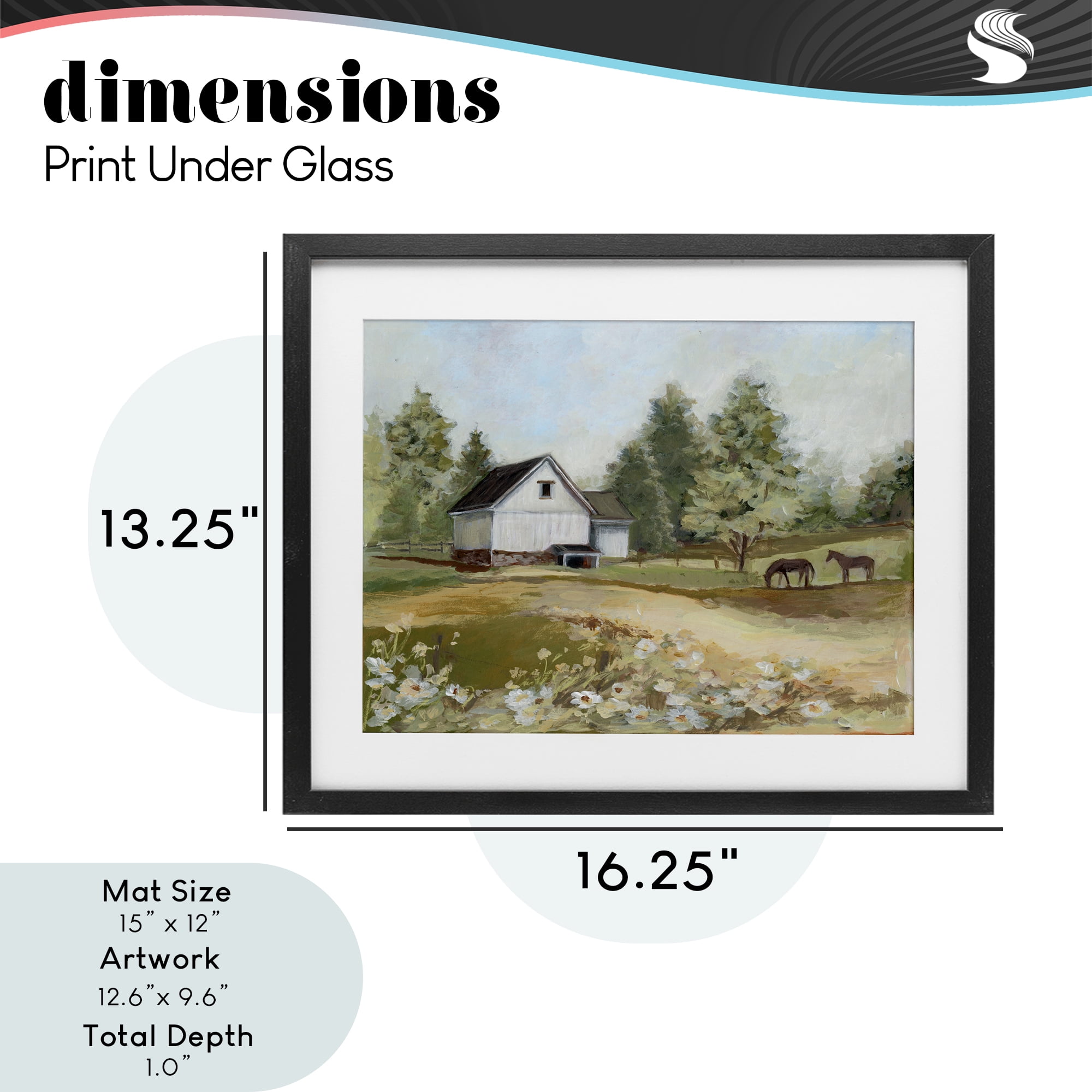 Stupell Industries Barn Field Landscape Black Framed Print Under Glass, design by Susan Winget