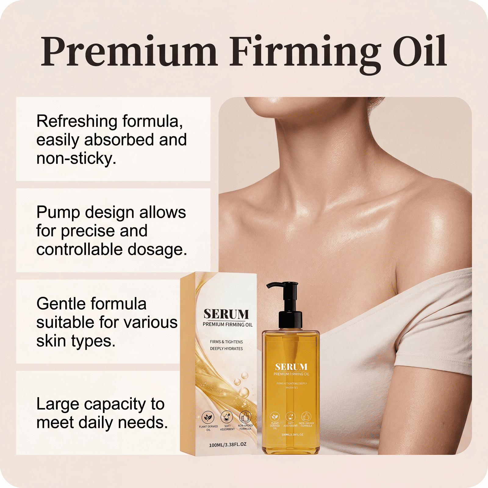Alvantor Firming Body Oil for Moisturizing & Nourishing Dry Sensitive Skin, 3.38 fl oz