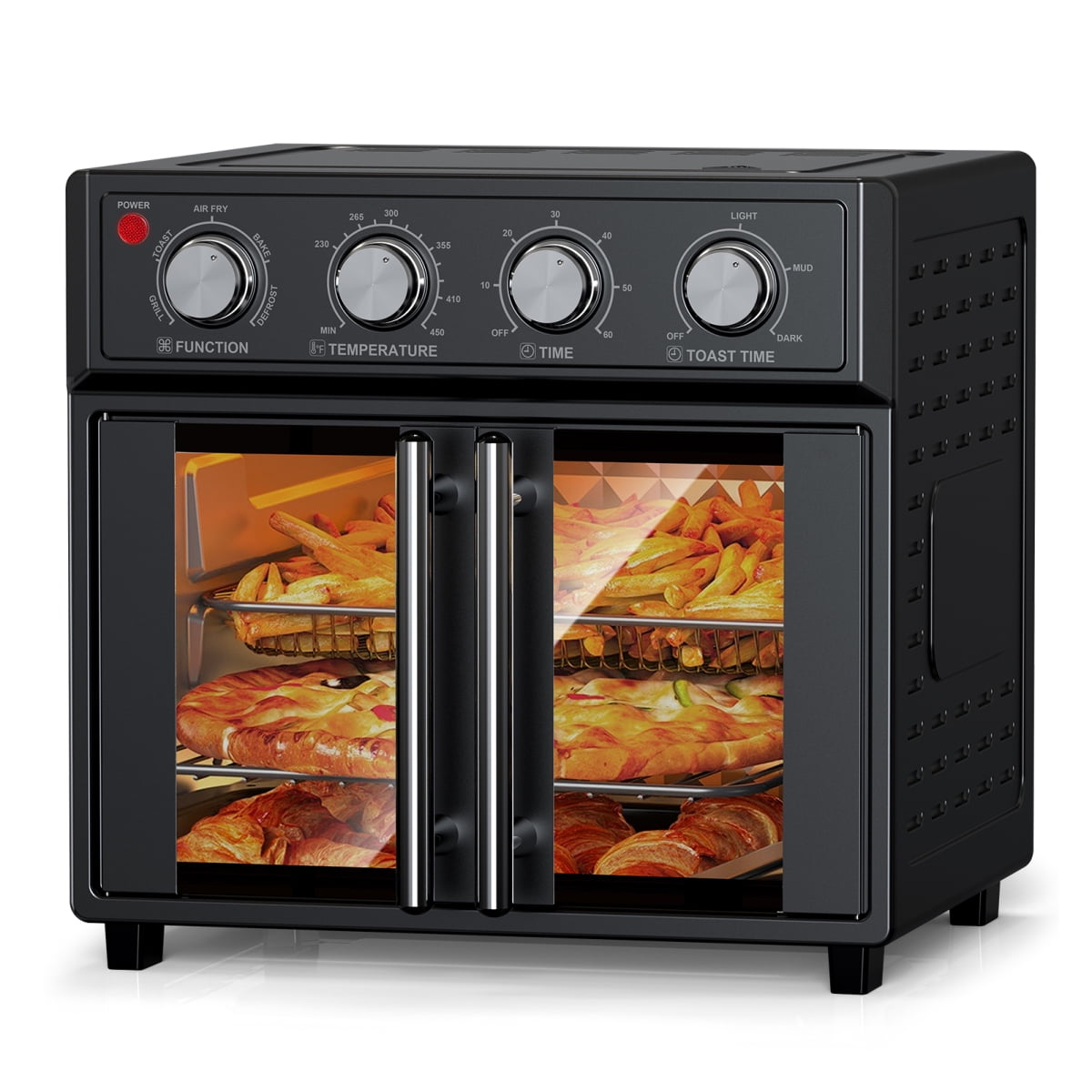 PlumChef 26QT Black Air Fryer Toaster Oven - 1700W 7-in-1 Multi-Function Stainless Steel