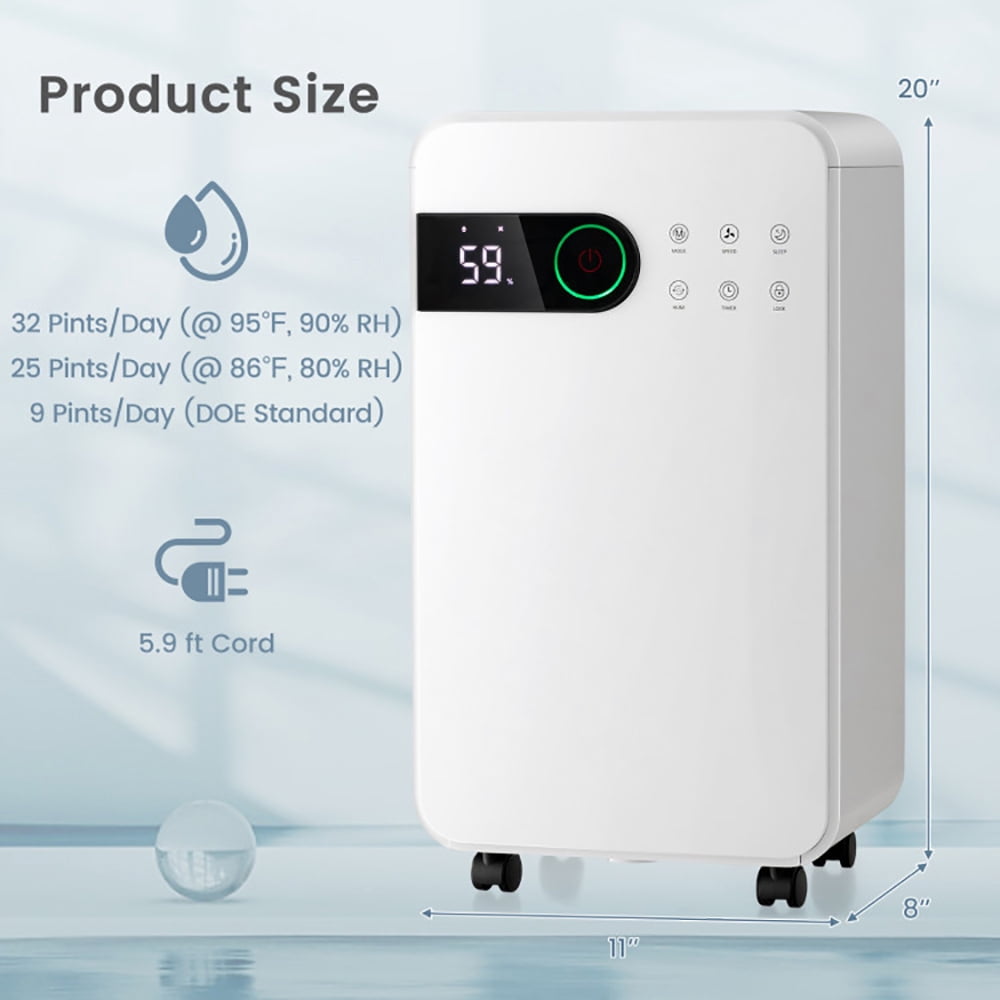 Topcobe 32 Pints Dehumidifier with Sleep Mode and 24H Timer, Dehumidifier for Home Basement and Large Room, White