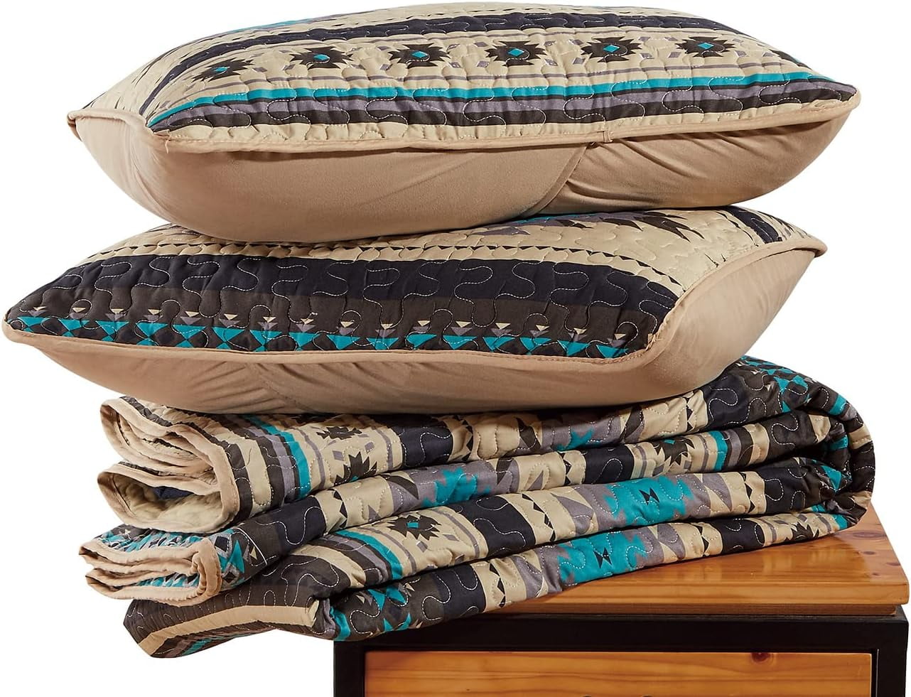 Chezmoi Collection Prescott 3-Piece Southwestern Multi-Color Teal Quilt Bedspread Set, Queen