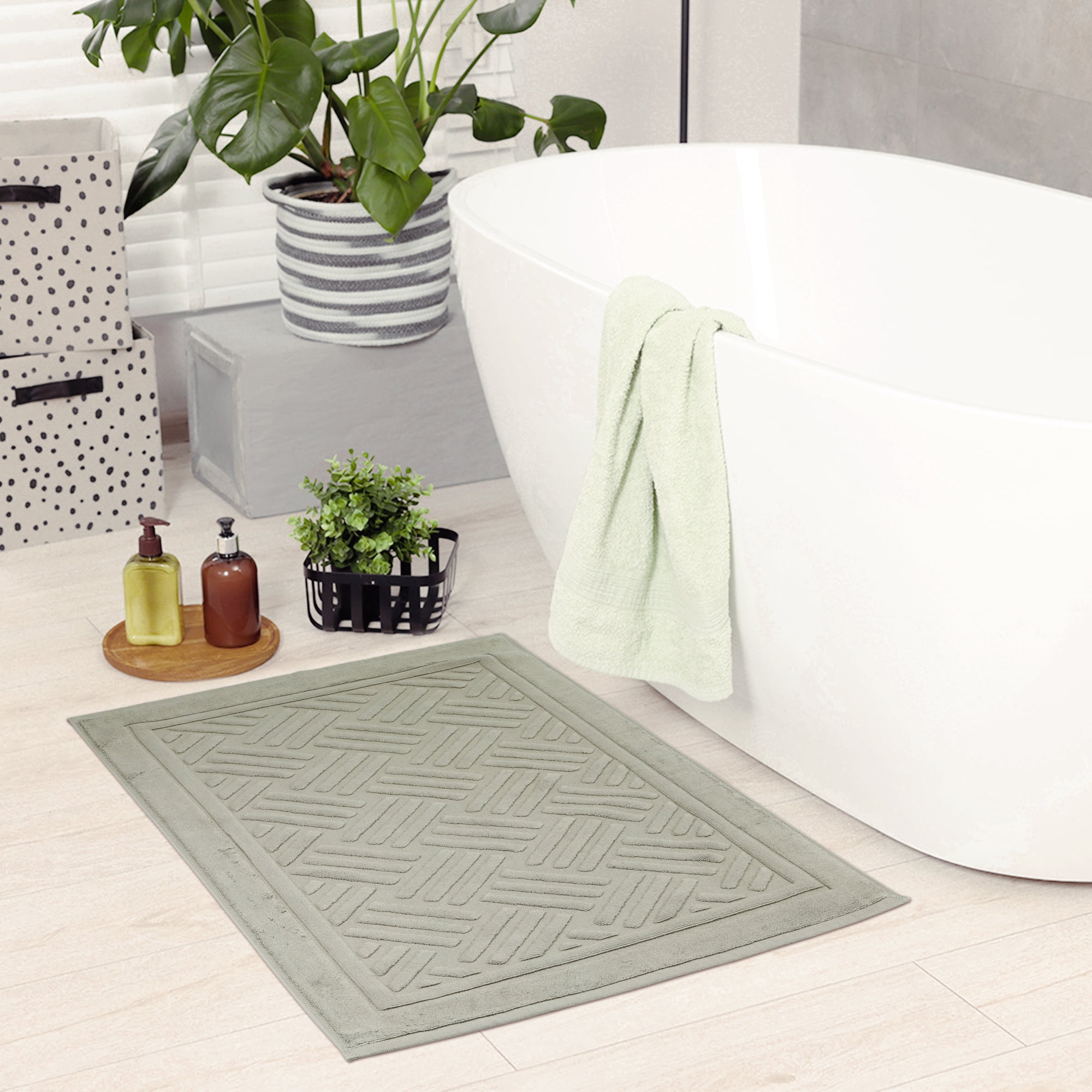 Unique Bargains Cotton Mat Towel Absorbent Floor Bath Rugs for Bathroom Green 16" x 24"