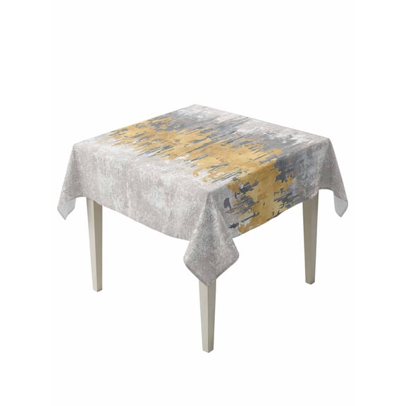Yellow Grey Abstract Suqare Tablecloth - 60 x 60 Inch, Gradient Geometric Graffiti Modern Art Waterproof & StainResistant Tablecloth, Washable Oil-proof Table Cover for Dining/Party/Wedding/Buffet