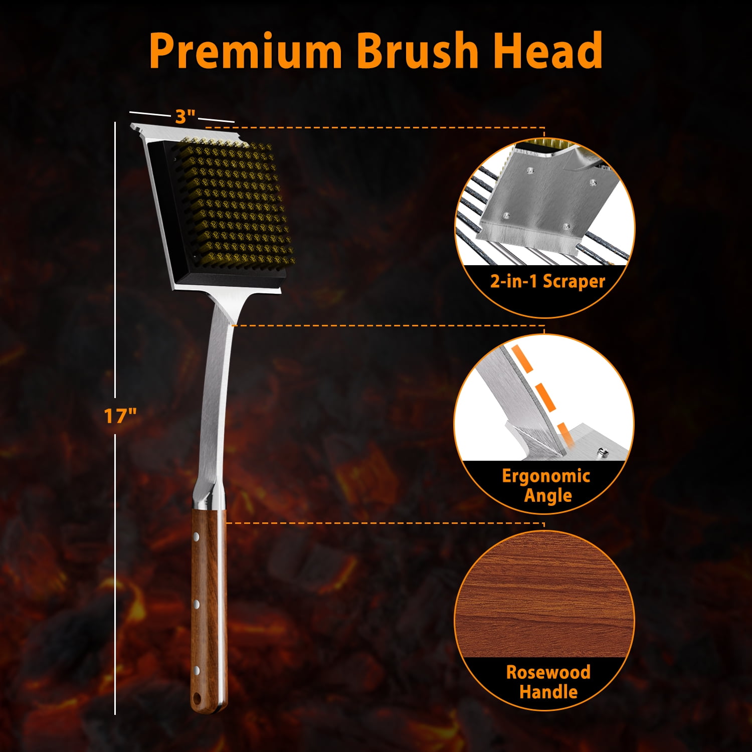ENLOY 17" Grill Brush and Scraper, BBQ Brush for Grill with Replaceable Brush Head, Heavy-duty Grill Brush for Any Grill