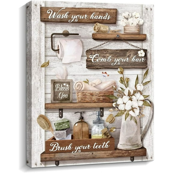 Farmhouse Bathroom Decor Wall Art Rustic Funny Bathroom Canvas 12x16 Framed