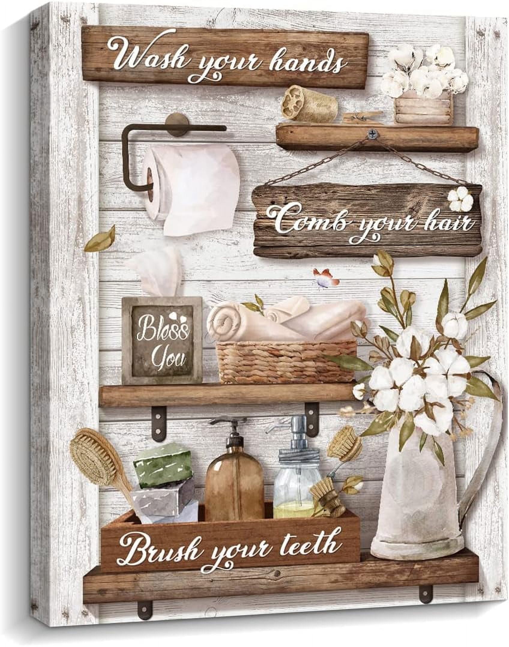 Farmhouse Bathroom Decor Wall Art Rustic Funny Bathroom Canvas 12x16 Framed