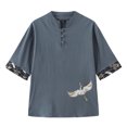 thumbnail image 1 of Camisas De Vestir Para Hombre Manga Corta Camisa de manga corta de algodón con cuello Vintage para hombre, ropa Tang, hebilla de placa, camisetas transpirables informales Hanfu para (Grey, 4XL), 1 of 3