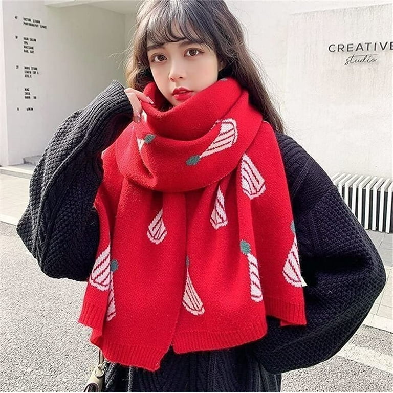 CoCopeaunt Fashion Warm Red Scarfs for Women Men Soft Cashmere Thick Pashimina Knit Cute Scarf Wraps Christmas New Year 2023