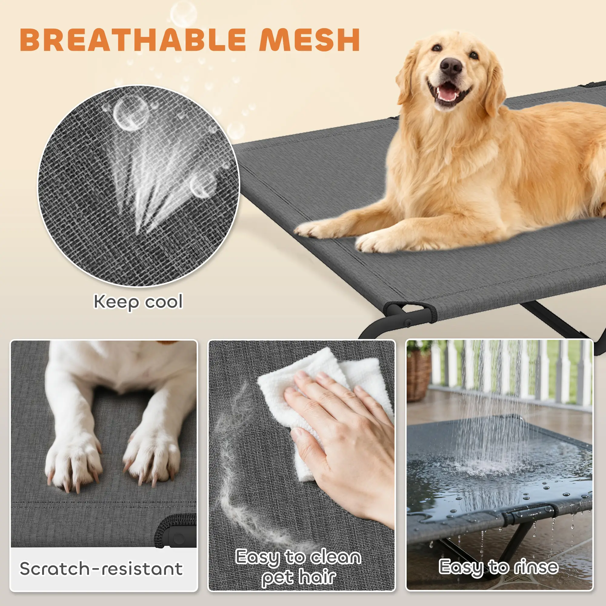 Dog Cot Cooling Pet Bed for Large Dogs Up to 149 Lbs 9.1" Elevated Breathable Mesh Bed Indoor Outdoor Use Black/Gray