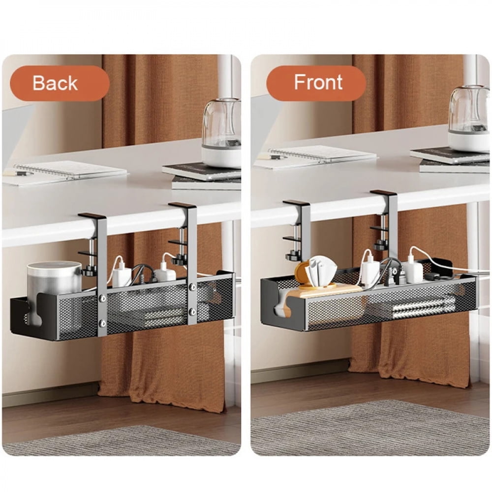 No Drilling Extendable Under Desk Cable Management Metal Cable Tray Under Desk With Clamp Retractable Power Strip Cord Holder