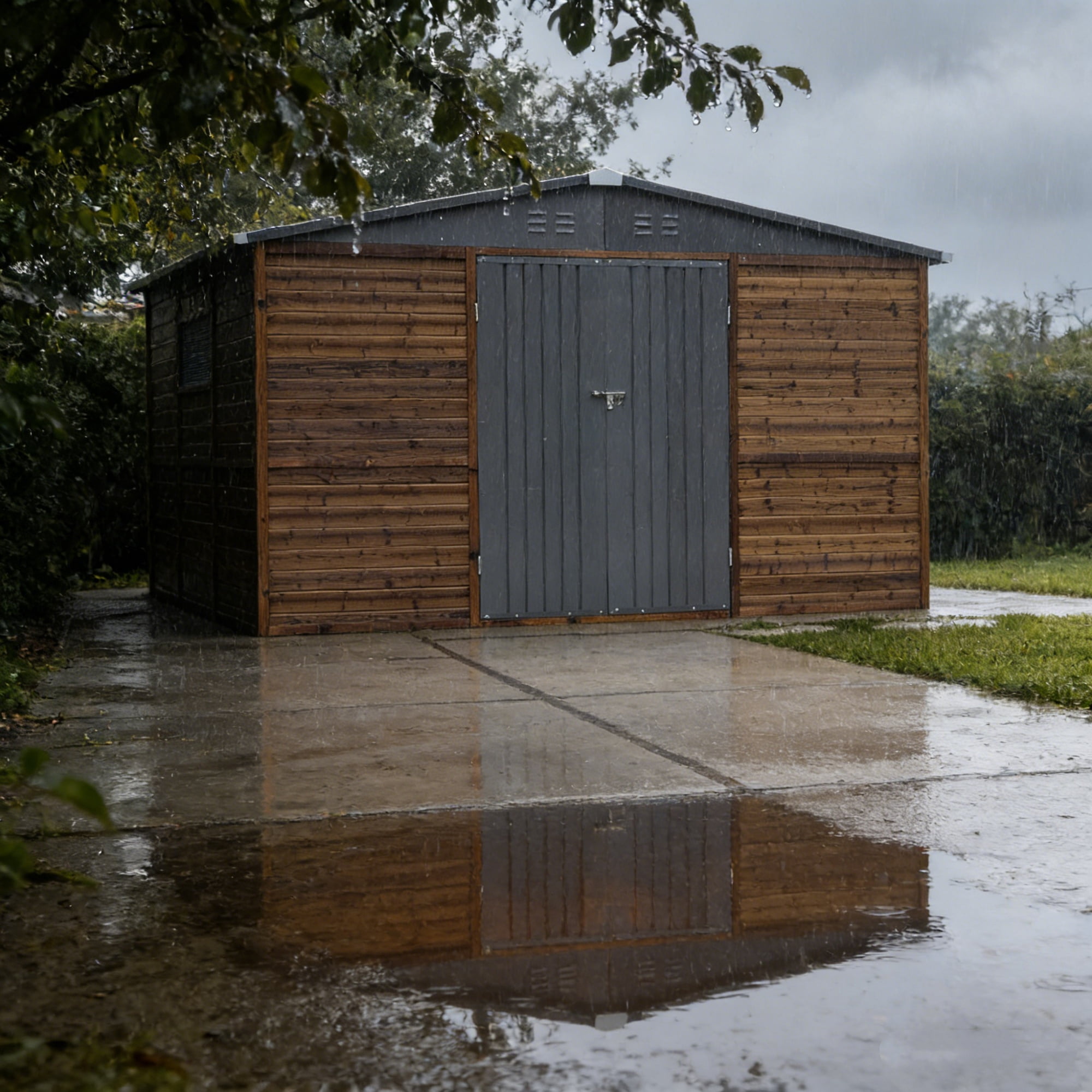 Fehomix 8x10 FT Outdoor Storage Shed, Metal and Wood Tool Shed with Wide Iron Doors & Windows, Weatherproof Garden Shed for Backyard, Lawn Mower & Large Equipment Storage