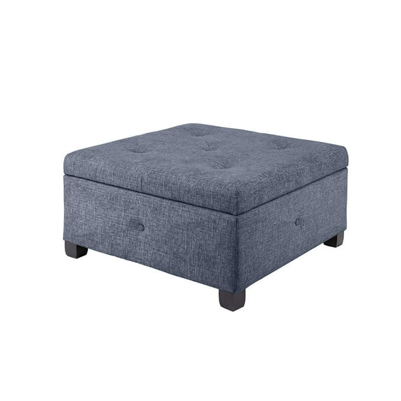 Knubmt Padded Seat Storage Ottoman with Wood Legs, Upholstered Square Footstool for Living Room, Bedroom, Blue