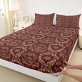 thumbnail image 3 of jejeloiu Rustic Victorian Floral Bed Sheets,Red Beige King Sheets For Girls Teens 4-Piece, 3 of 7