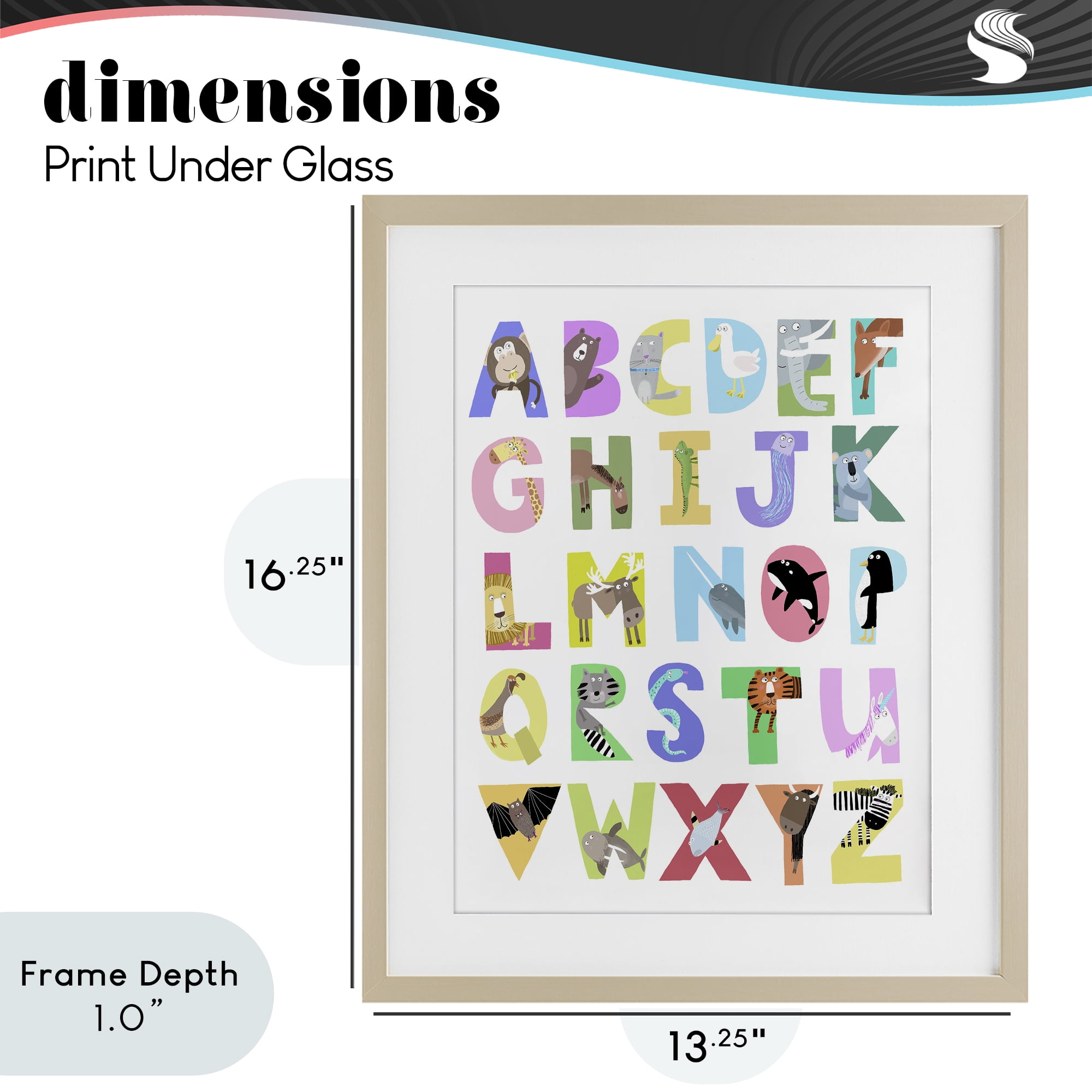 Stupell Industries Alphabet Shapes with Animals Birch Framed Print Under Glass, design by Carla Daly