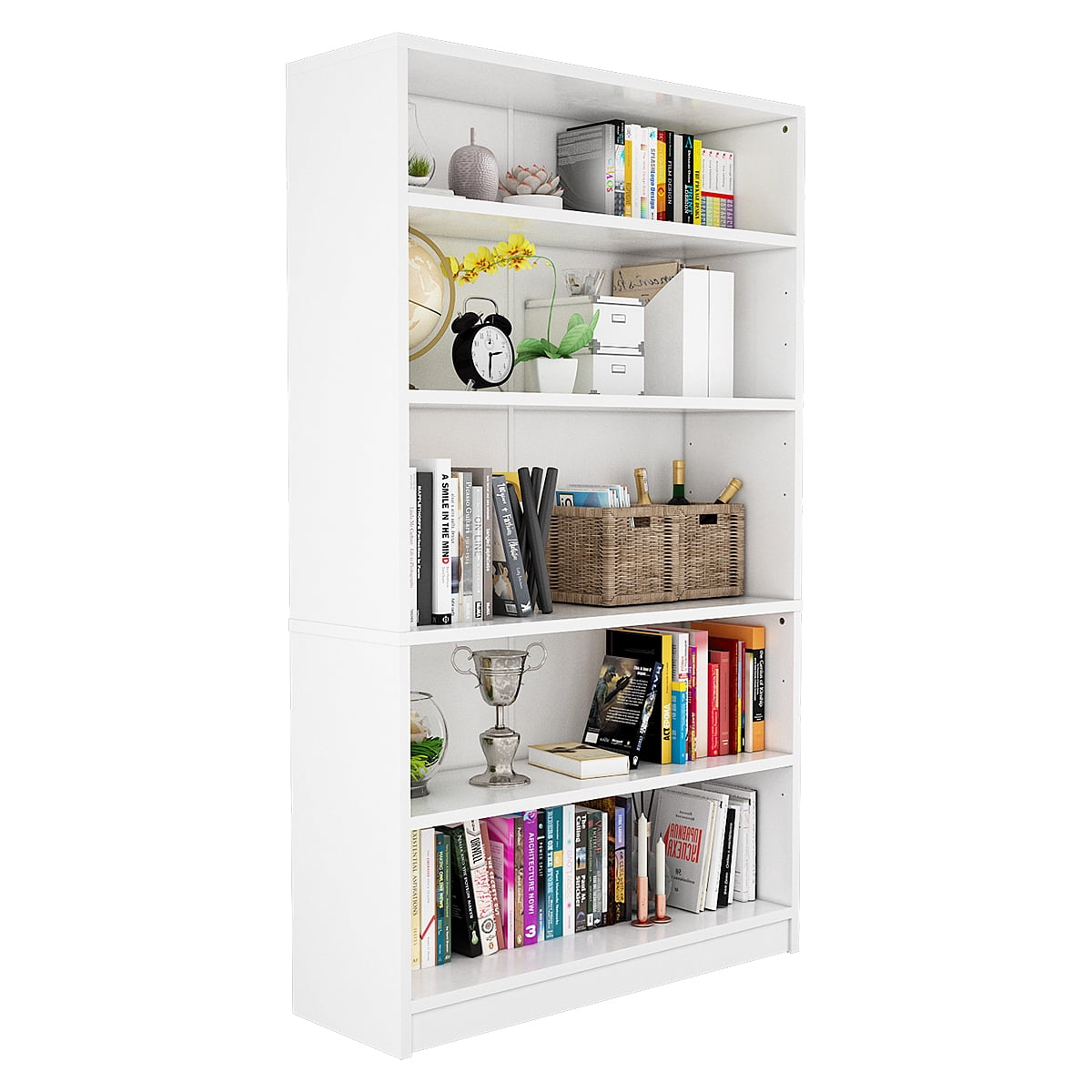 Dwvo Bookshelf Bookcase Wood 5 Shelf, Mayview Five Shelf Standard Bookcase White