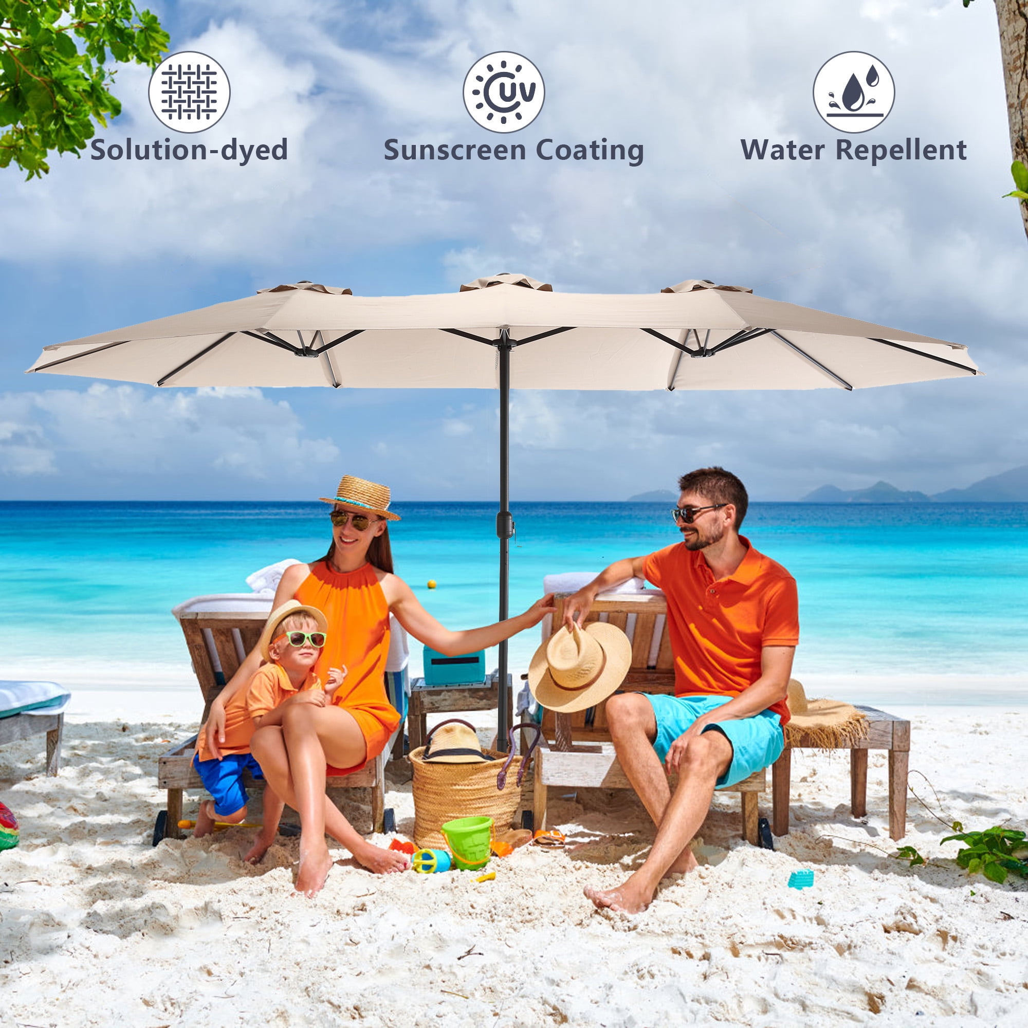 15x9ft Double-Sided Patio Umbrella, Outdoor Market Umbrella, Large Sunbrella Table Umbrellas with Crank Air Vents for Deck Pool Patio,Khaki