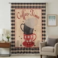 thumbnail image 2 of Vintage Coffee Semi Sheer Curtains Drapes for Living Room, Bedroom, French Doors Window 108 Inches Long, Farmhouse Red White Cups Black Plaid Rod Pocket Chiffon Curtain Drapery Voile Draperies Panel, 2 of 8