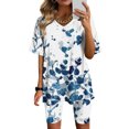 thumbnail image 1 of Ensembles d'Été pour Femmes 2023 Mode Féminine Blouse à Col en V Manches Courtes Hauts Shorts Ensemble Décontracté Ensembles d'Été 2 Pcs pour Femmes en Liquidation, 1 of 4
