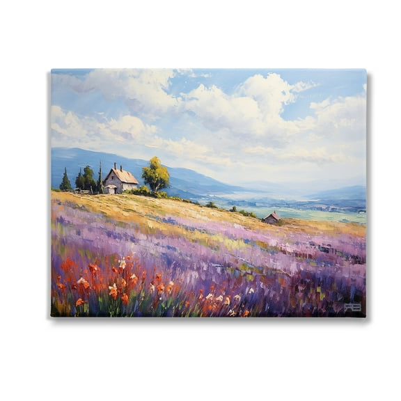 Stupell Industries Cottage Meadow View Landscape Painting Gallery Wrapped Canvas Art Print Wall Art, 20 x 16