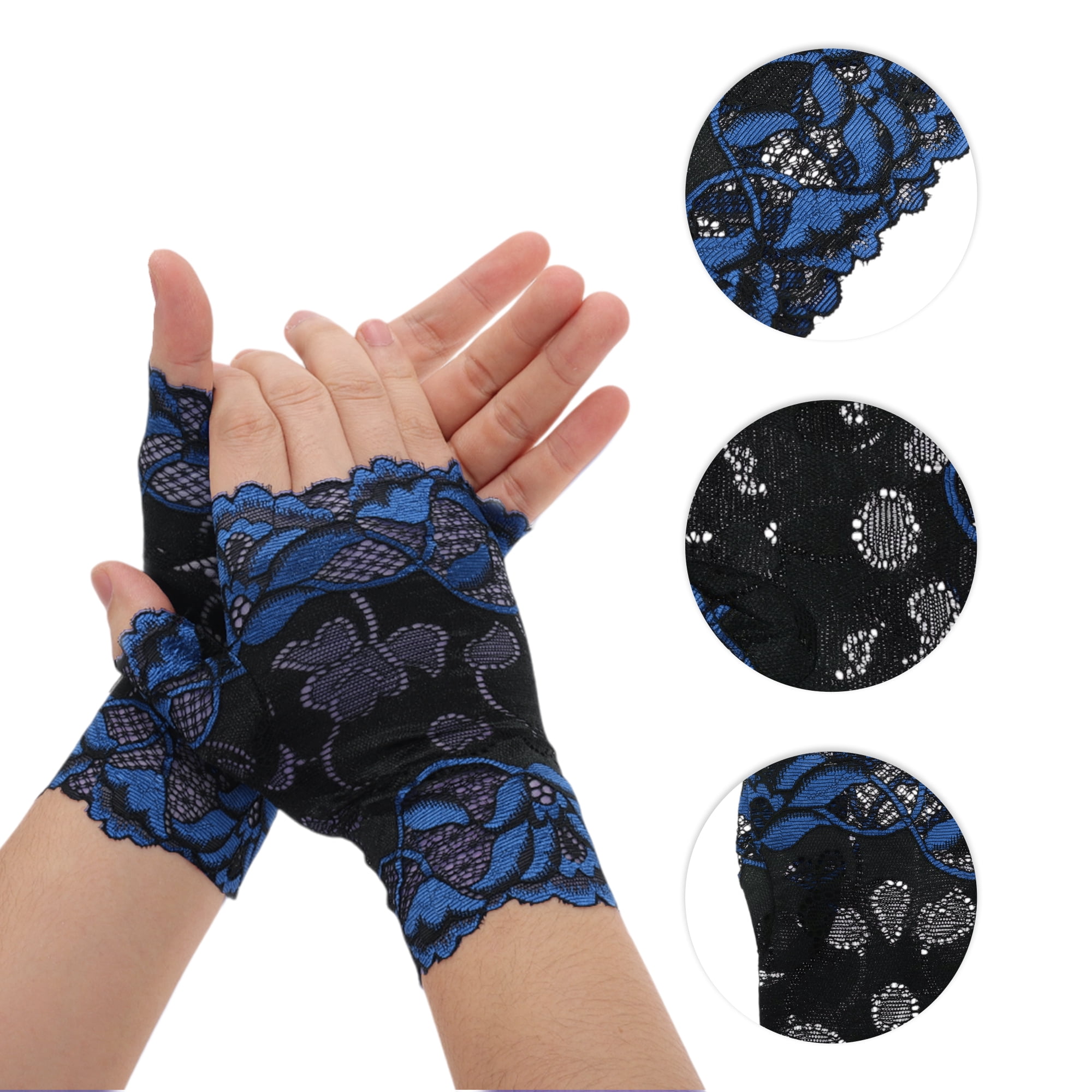 Unique Bargains Anti-slip Lace Manicure Gloves 1 Pair Blue