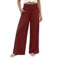 thumbnail image 2 of Noric Women's Cotton Loose-Fit Wide Leg Casual Pants with Elastic Smocked Waist Lounge Street Style Pants, 2 of 9