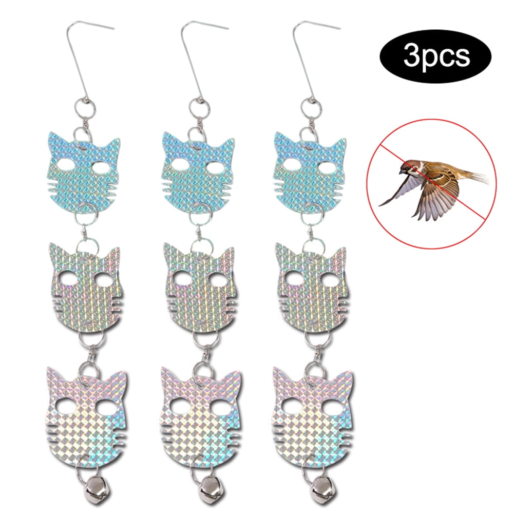 NABLUE Set of 2 Reflective Hanging Owl Bird Scare Repellent Device,Holographic Reflective Woodpecker Deterrent B Pest Repellent Control 