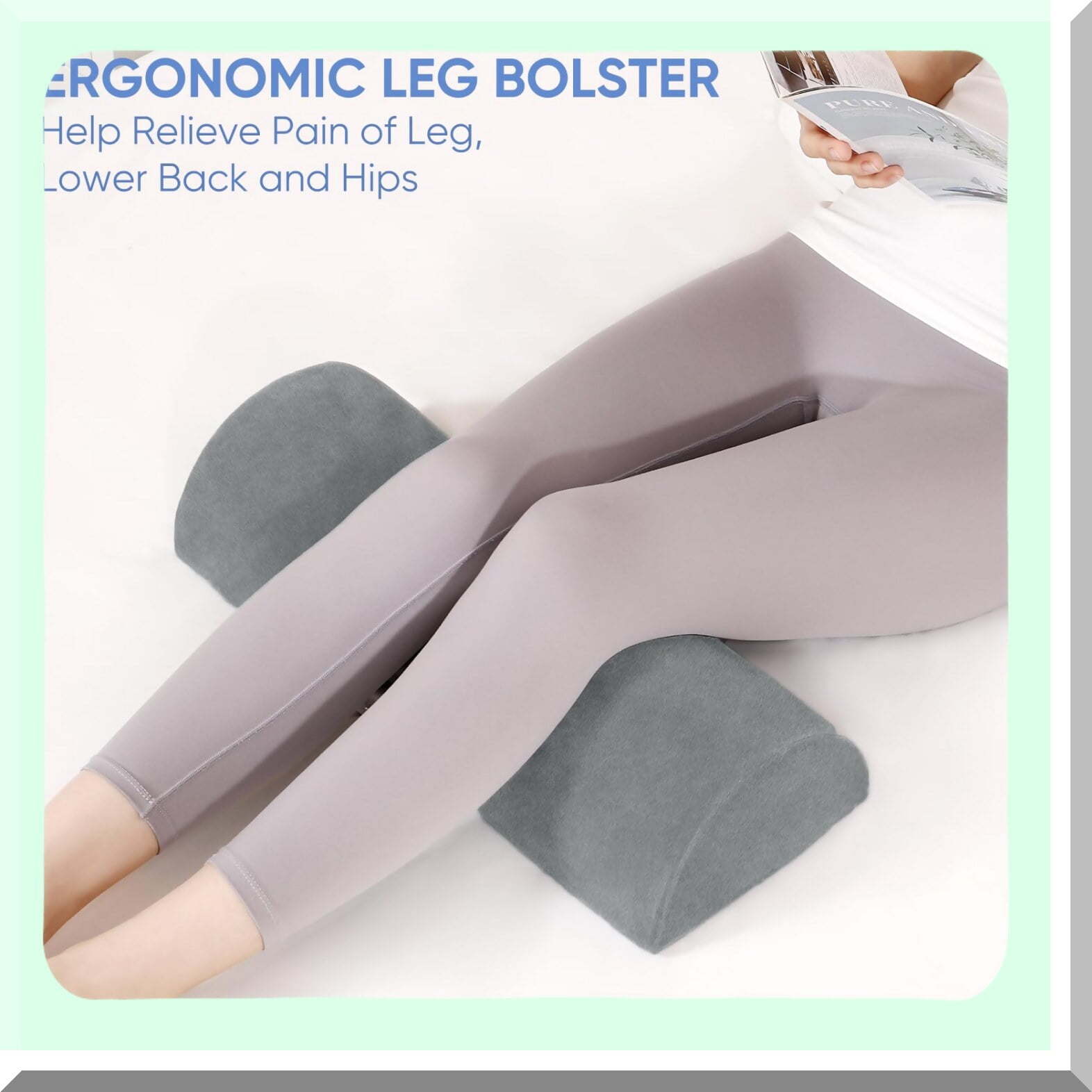 MemoryFoam Leg Support Pillow Half Moon Bolster for Pain Relief Circulation. Semi Roll Pillow for Head Ankle Lumbar Neck Support. Grey Color