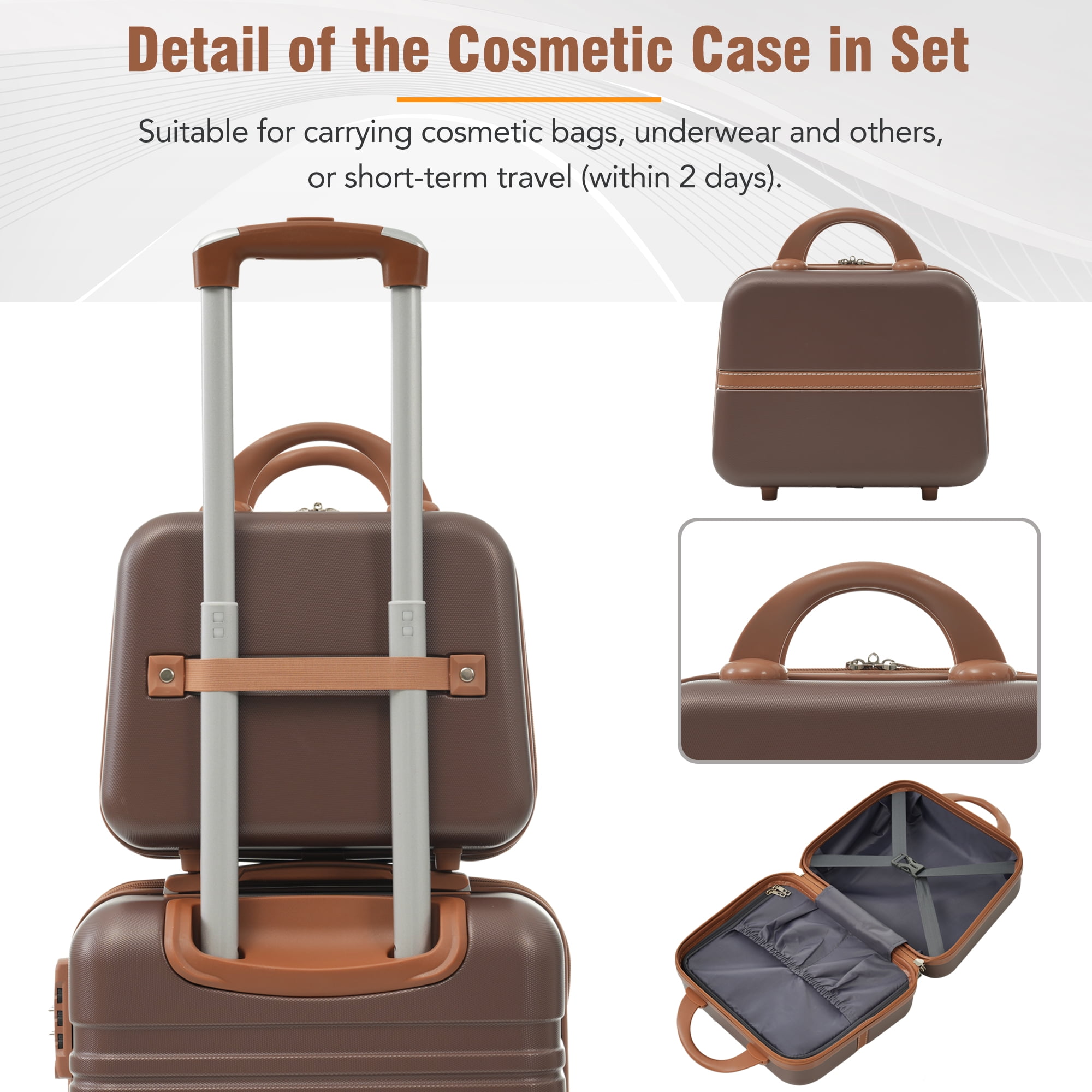 MAYEERTY Vintage 3-Piece Luggage Set: 20"+ Expandable 24" Hardside Suitcase + Cosmetic Case, TSA Lock & Spinner Wheels, Brown