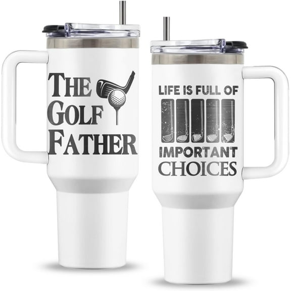 Golf Gifts for Men, 40 Oz the Golf Father Tumbler with Handle & Straw, Golfer Stuff, Birthday Gifts for Sports Lovers, Stainless Steel Golfer Cup