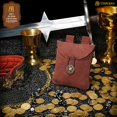 thumbnail image 6 of Mythrojan Medieval Belt Pouch Renaissance Costume Accessory Suede Leather Jewelry Bag for LARP, SCA, Reenactments, Viking Knight Coin Dice Waist Bag for Men and Women - Wine Red, 6 of 8