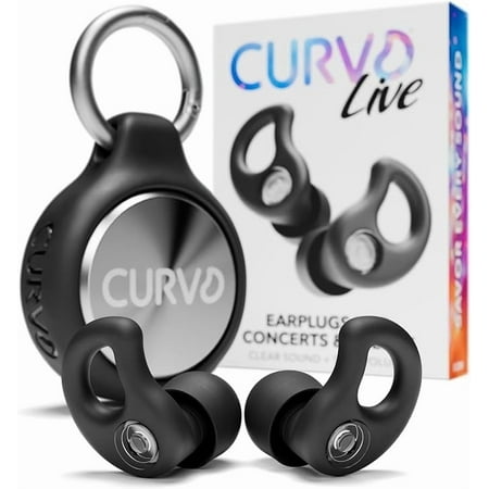 CURVD Live Stylish High-Fidelity Concert Earplugs for Live Events up to19 dB Noise Reduction, 5 Tip Sizes & Carry Case (Black)