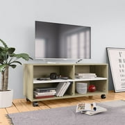 vidaXL TV Cabinet with Castors White and Sonoma Oak 35.4"x13.8"x13.8" Chipboard
