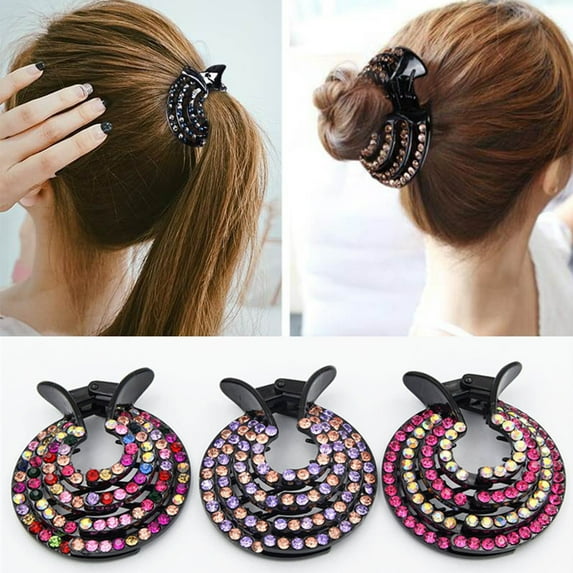 SPRING PARK Fashion Women's Crystal Rhinestone Hair Clips Claw Clamp Bun Ponytail Holder