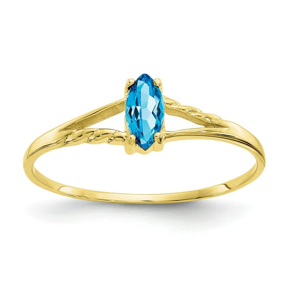 10K Yellow Gold Ring Band with Stones (12) December Swiss Blue Topaz Marquise