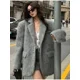 thumbnail image 2 of Bornladies - Nueva chaqueta de felpa con cuello para mujer, elegante, holgada, elegante, de invierno, gruesa, a la moda, para oficina, cálida, con botones, 2 of 6