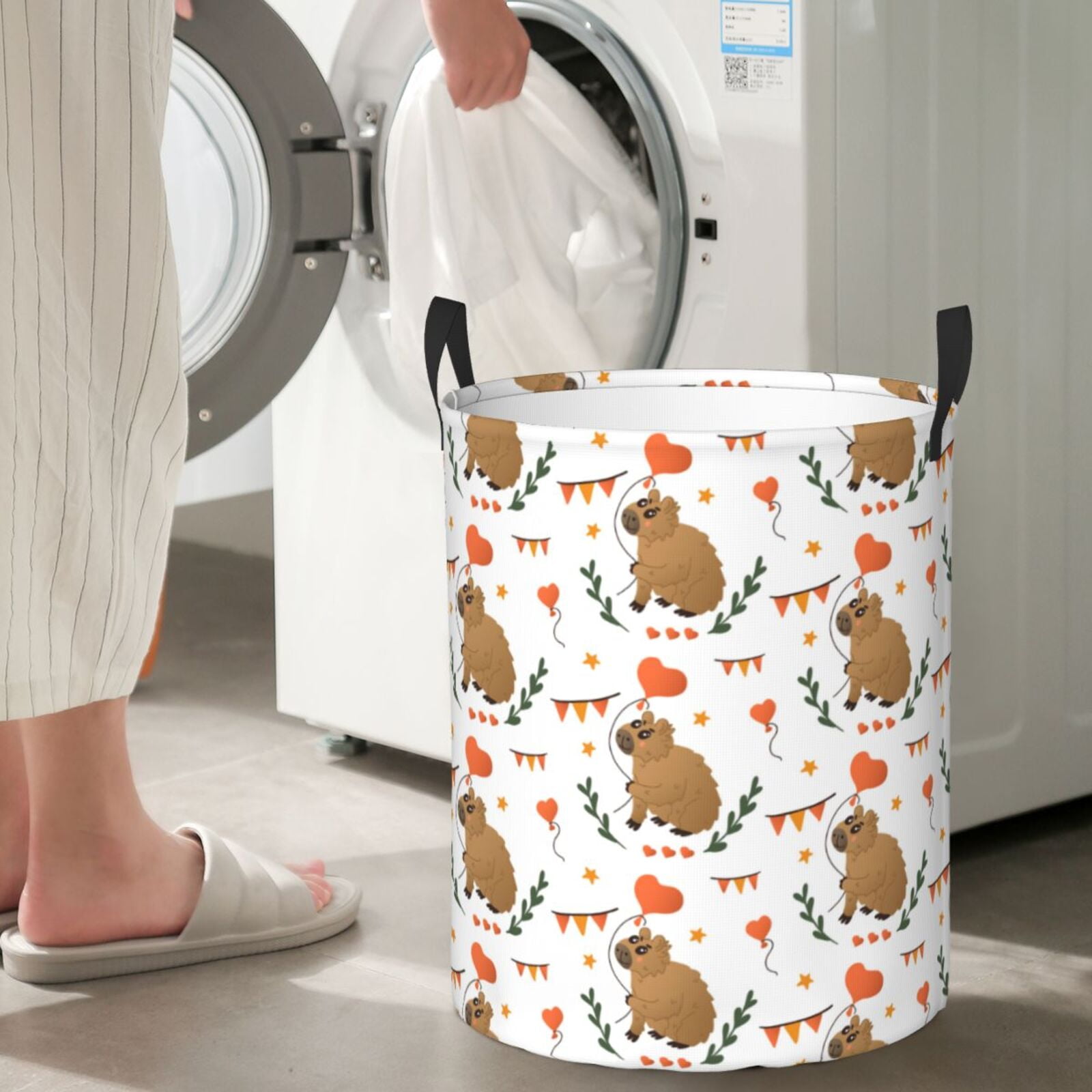 Large Laundry Basket with Handles - Capybaras Heart Balloons Kids Baby Dirty Clothes Laundry Hamper for Bedroom Aesthetic