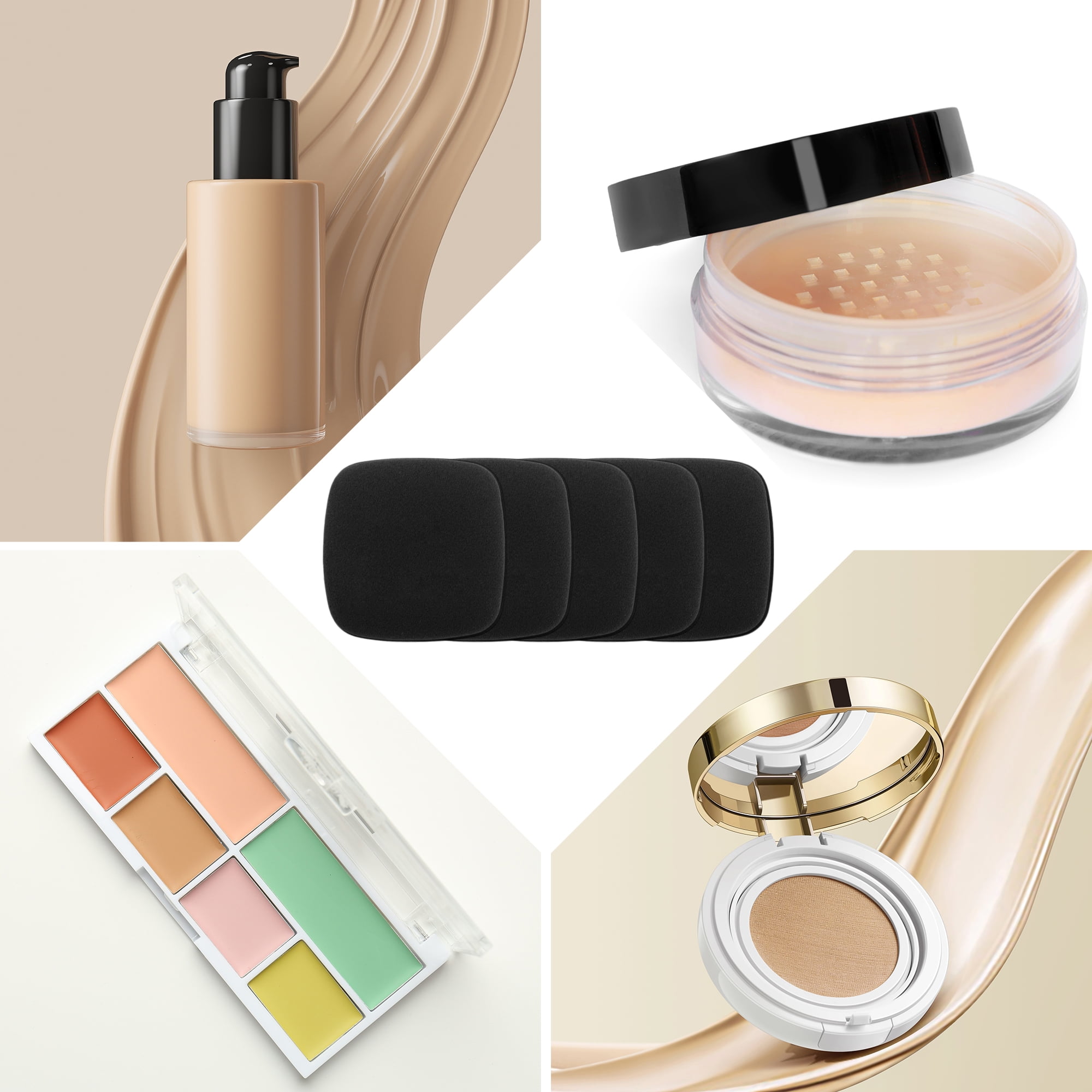 Unique Bargains 5 Pcs Square Face Makeup Sponge for Travel Black